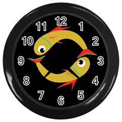 Yellow Fishes Wall Clocks (black)