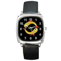 Yellow Fishes Square Metal Watch