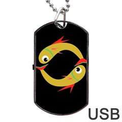 Yellow Fishes Dog Tag Usb Flash (two Sides)  by Valentinaart