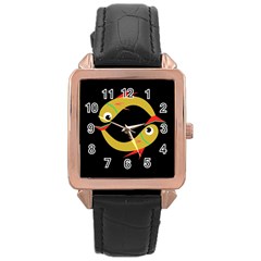 Yellow Fishes Rose Gold Leather Watch 