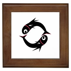 Black Fishes Framed Tiles by Valentinaart