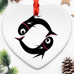 Black Fishes Heart Ornament (2 Sides)