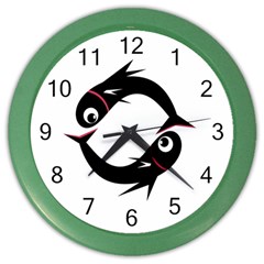 Black Fishes Color Wall Clocks by Valentinaart