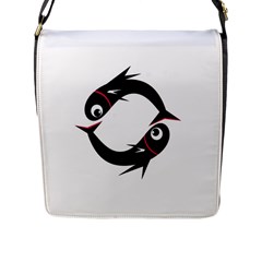 Black Fishes Flap Messenger Bag (l) 