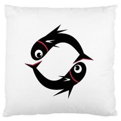 Black Fishes Large Flano Cushion Case (one Side)