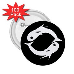 White Fishes 2 25  Buttons (100 Pack) 