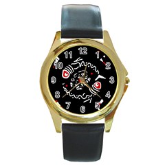 Abstract Fishes Round Gold Metal Watch