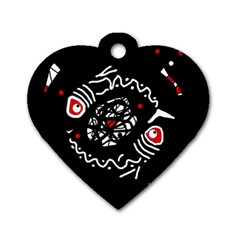 Abstract Fishes Dog Tag Heart (two Sides) by Valentinaart