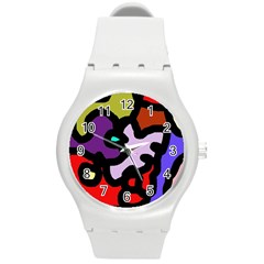 Colorful Abstraction By Moma Round Plastic Sport Watch (m) by Valentinaart