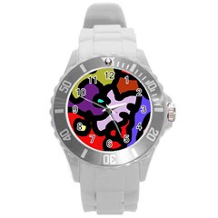 Colorful Abstraction By Moma Round Plastic Sport Watch (l)