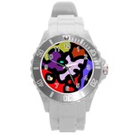 Colorful abstraction by Moma Round Plastic Sport Watch (L) Front