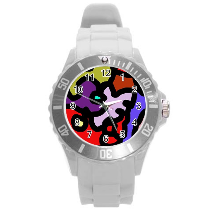 Colorful abstraction by Moma Round Plastic Sport Watch (L)