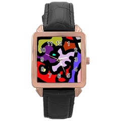 Colorful Abstraction By Moma Rose Gold Leather Watch 