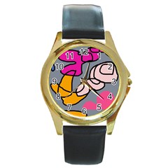 Colorful Abstract Design By Moma Round Gold Metal Watch by Valentinaart