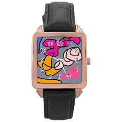 Colorful Abstract Design By Moma Rose Gold Leather Watch  by Valentinaart