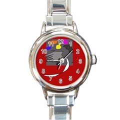 Red Abstraction By Moma Round Italian Charm Watch by Valentinaart