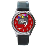 Red abstraction by Moma Round Metal Watch Front