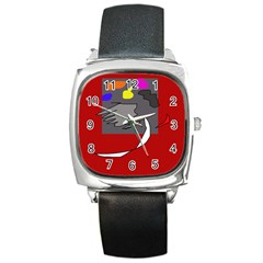 Red Abstraction By Moma Square Metal Watch