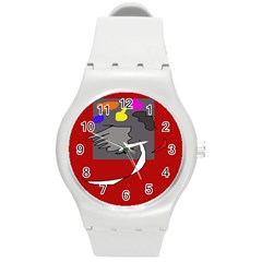 Red Abstraction By Moma Round Plastic Sport Watch (m)