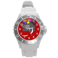 Red Abstraction By Moma Round Plastic Sport Watch (l) by Valentinaart