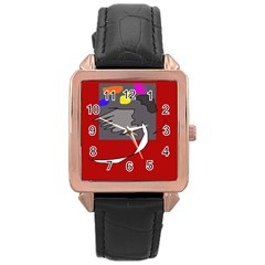 Red Abstraction By Moma Rose Gold Leather Watch 