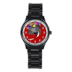 Red Abstraction By Moma Stainless Steel Round Watch