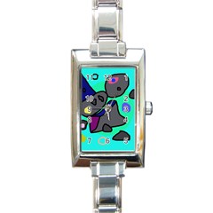 Blue Comic Abstract Rectangle Italian Charm Watch