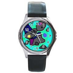 Blue Comic Abstract Round Metal Watch by Valentinaart