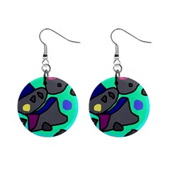 Blue Comic Abstract Mini Button Earrings