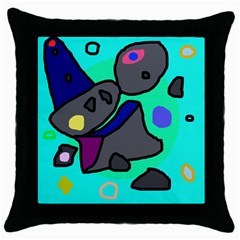 Blue Comic Abstract Throw Pillow Case (black) by Valentinaart