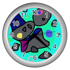 Blue Comic Abstract Wall Clocks (silver)  by Valentinaart