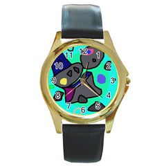 Blue Comic Abstract Round Gold Metal Watch by Valentinaart