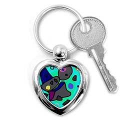 Blue Comic Abstract Key Chains (heart) 