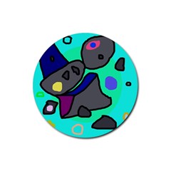 Blue Comic Abstract Rubber Coaster (round) 