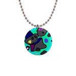 Blue comic abstract Button Necklaces Front