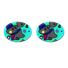 Blue Comic Abstract Cufflinks (oval) by Valentinaart