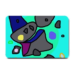 Blue Comic Abstract Small Doormat  by Valentinaart