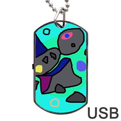 Blue Comic Abstract Dog Tag Usb Flash (two Sides)  by Valentinaart