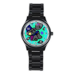 Blue Comic Abstract Stainless Steel Round Watch by Valentinaart