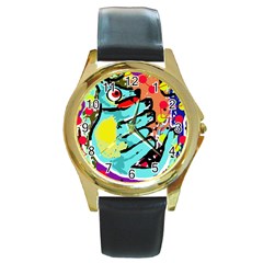 Abstract Animal Round Gold Metal Watch by Valentinaart