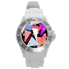 Colorful Geometrical Design Round Plastic Sport Watch (l)