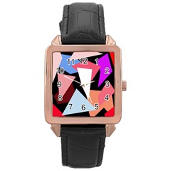 Colorful Geometrical Design Rose Gold Leather Watch 