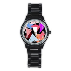 Colorful Geometrical Design Stainless Steel Round Watch by Valentinaart