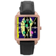 Crazy Abstraction By Moma Rose Gold Leather Watch 