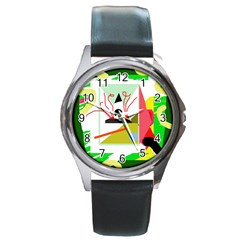 Green Abstract Artwork Round Metal Watch