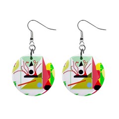 Green Abstract Artwork Mini Button Earrings