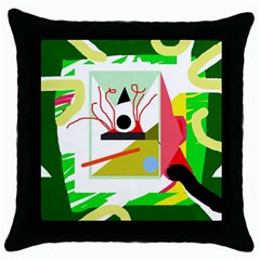 Green Abstract Artwork Throw Pillow Case (black)