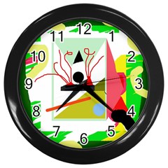 Green Abstract Artwork Wall Clocks (black)