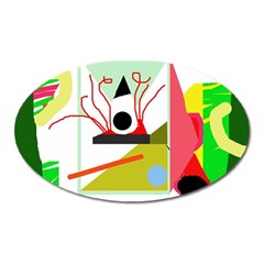 Green Abstract Artwork Oval Magnet