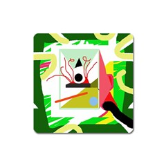 Green Abstract Artwork Square Magnet